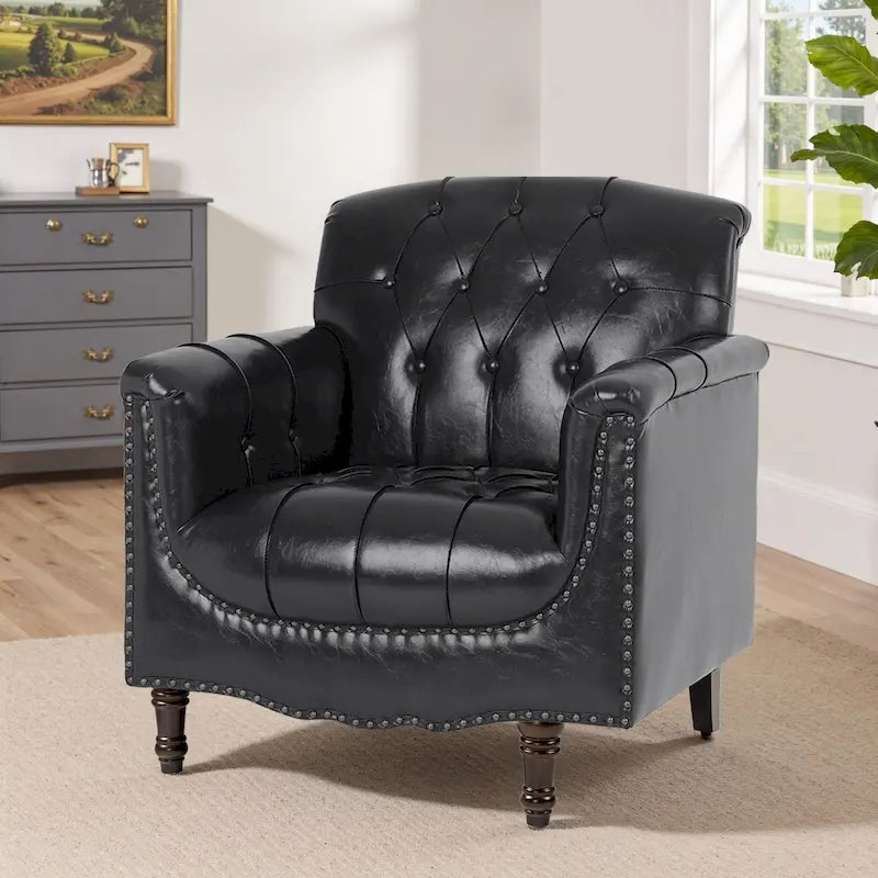 Sillón decorativo capitonado de piel sintética para sala de estar