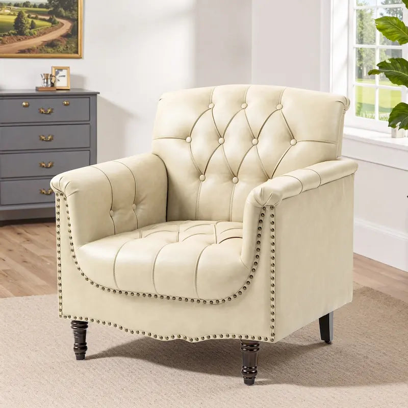 Sillón decorativo capitonado de piel sintética para sala de estar