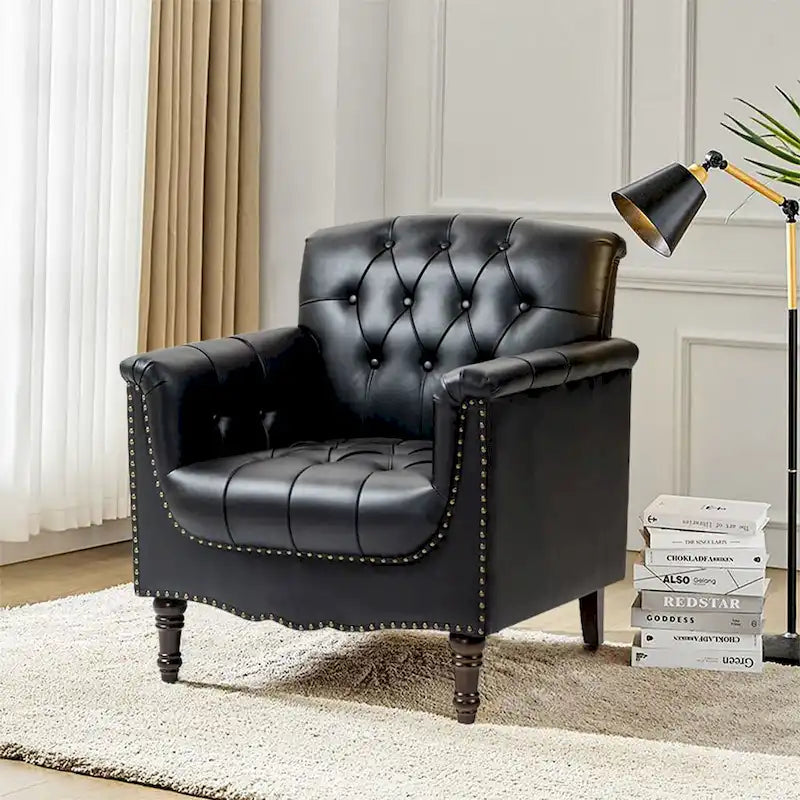 Poltrona decorativa in ecopelle con trapuntatura per il soggiorno