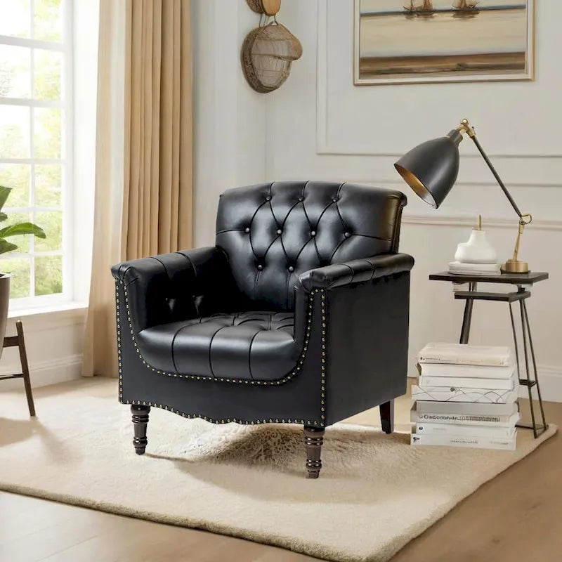 Poltrona decorativa in ecopelle con trapuntatura per il soggiorno