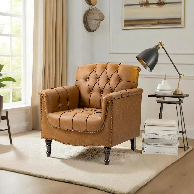 Poltrona decorativa in ecopelle con trapuntatura per il soggiorno