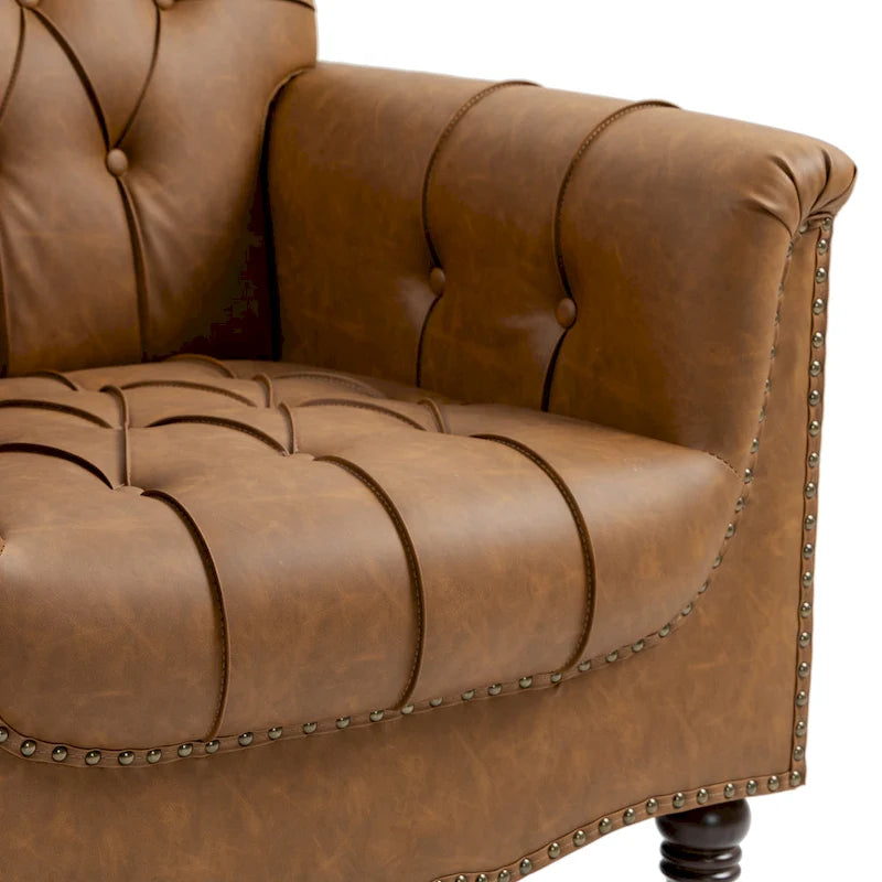 Poltrona decorativa in ecopelle con trapuntatura per il soggiorno