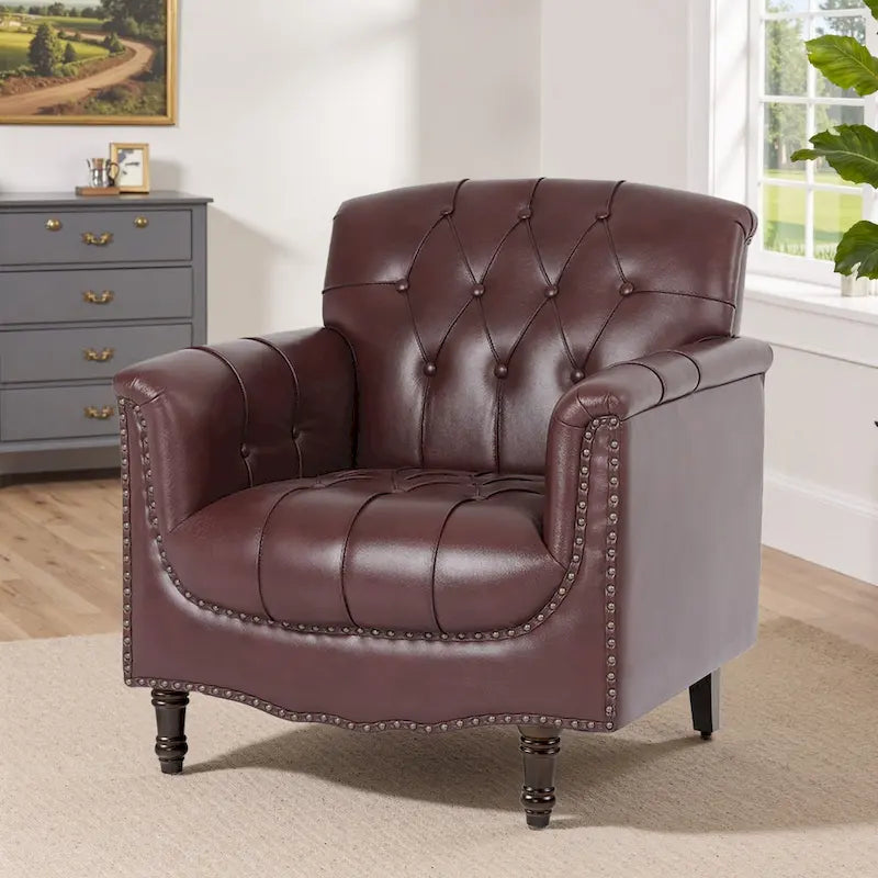 Poltrona decorativa in ecopelle con trapuntatura per il soggiorno