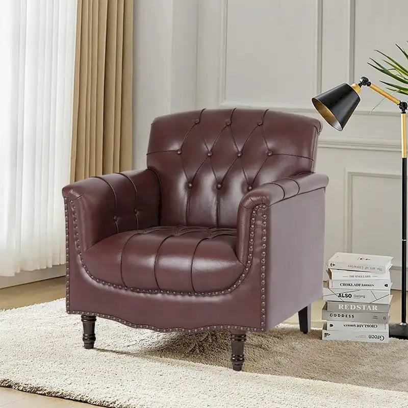 Poltrona decorativa in ecopelle con trapuntatura per il soggiorno