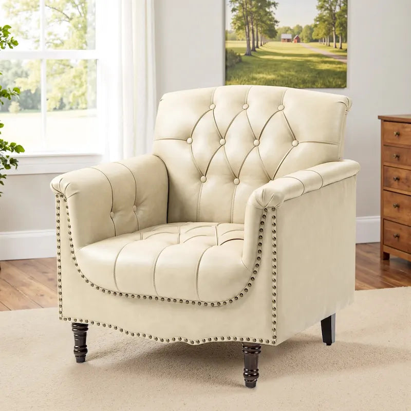 Sillón decorativo tapizado en piel vegana capitonada