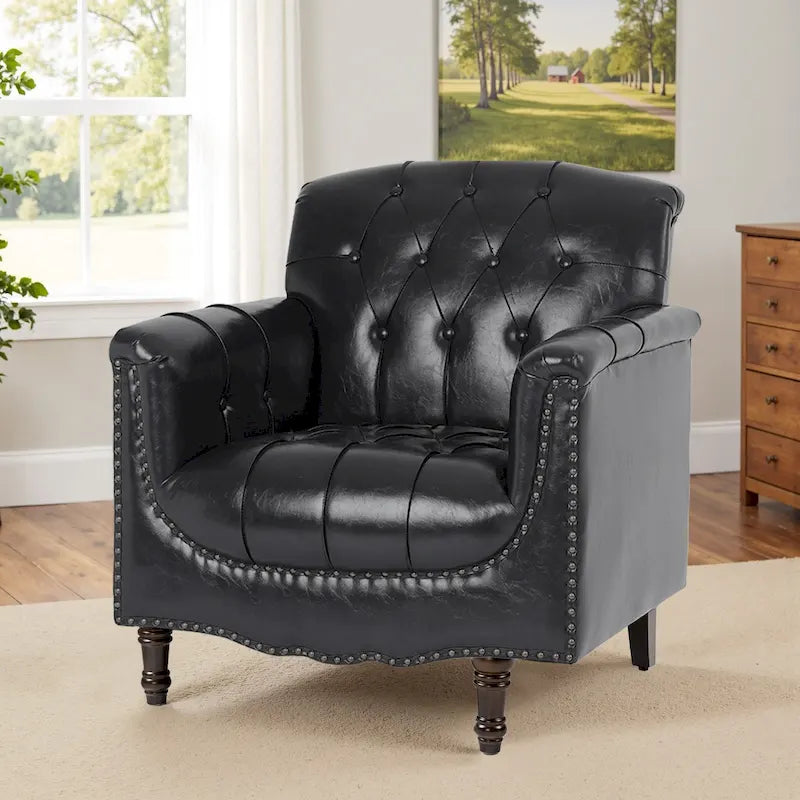 Sillón decorativo tapizado en piel vegana capitonada