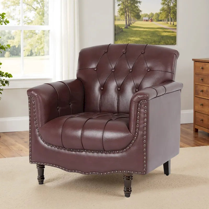 Sillón decorativo tapizado en piel vegana capitonada