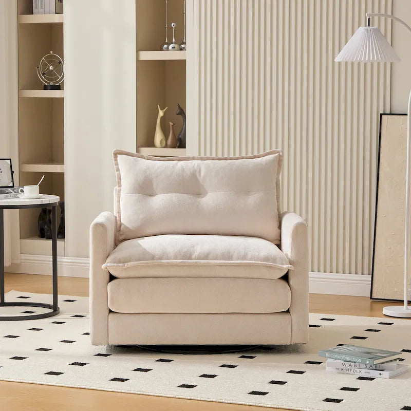 GALDWIN Chenille Upholstered 360Degree Swivel Mid Century Modern Arm Chair for Living Room