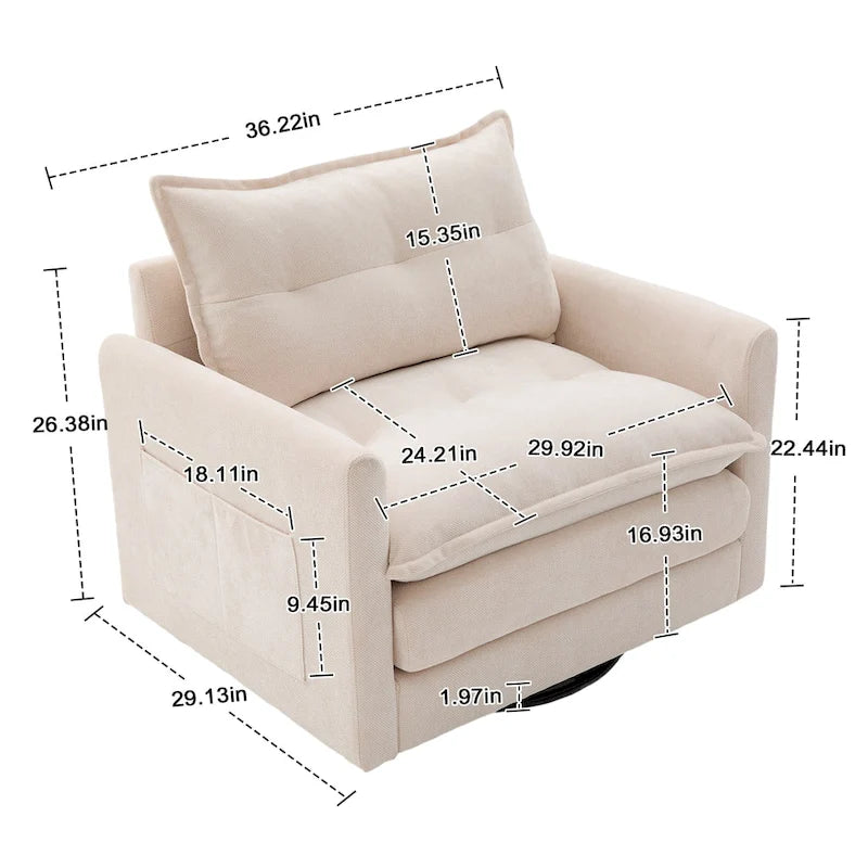 GALDWIN Chenille Upholstered 360Degree Swivel Mid Century Modern Arm Chair for Living Room