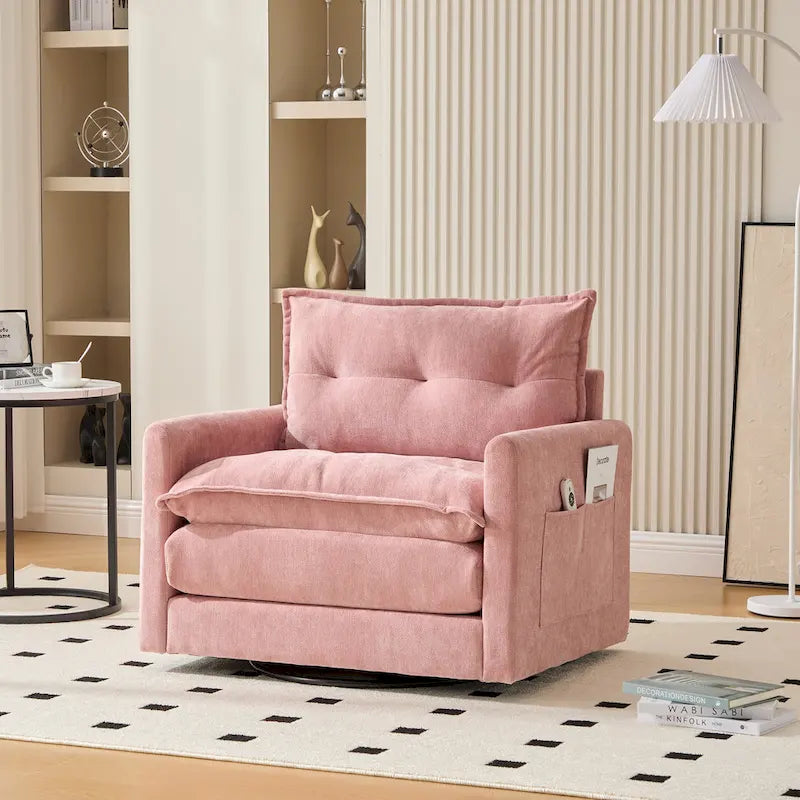 GALDWIN Chenille Upholstered 360Degree Swivel Mid Century Modern Arm Chair for Living Room
