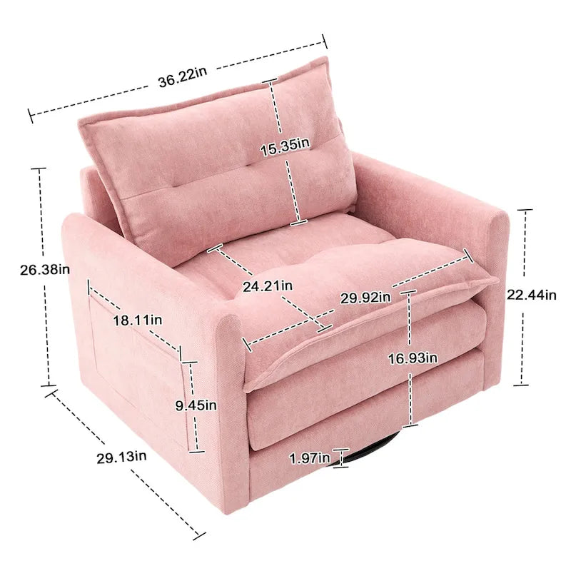 GALDWIN Chenille Upholstered 360Degree Swivel Mid Century Modern Arm Chair for Living Room