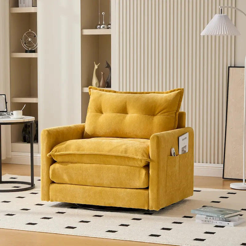 GALDWIN Chenille Upholstered 360Degree Swivel Mid Century Modern Arm Chair for Living Room