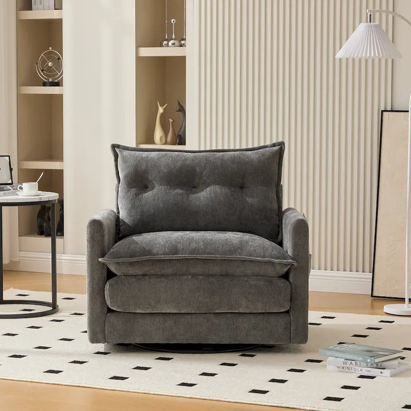 GALDWIN Chenille Upholstered 360Degree Swivel Mid Century Modern Arm Chair for Living Room