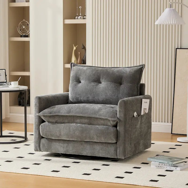 GALDWIN Chenille Upholstered 360Degree Swivel Mid Century Modern Arm Chair for Living Room