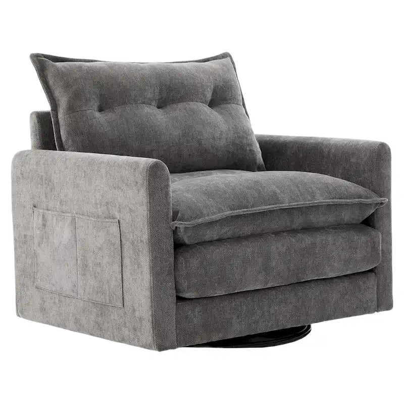 GALDWIN Chenille Upholstered 360Degree Swivel Mid Century Modern Arm Chair for Living Room