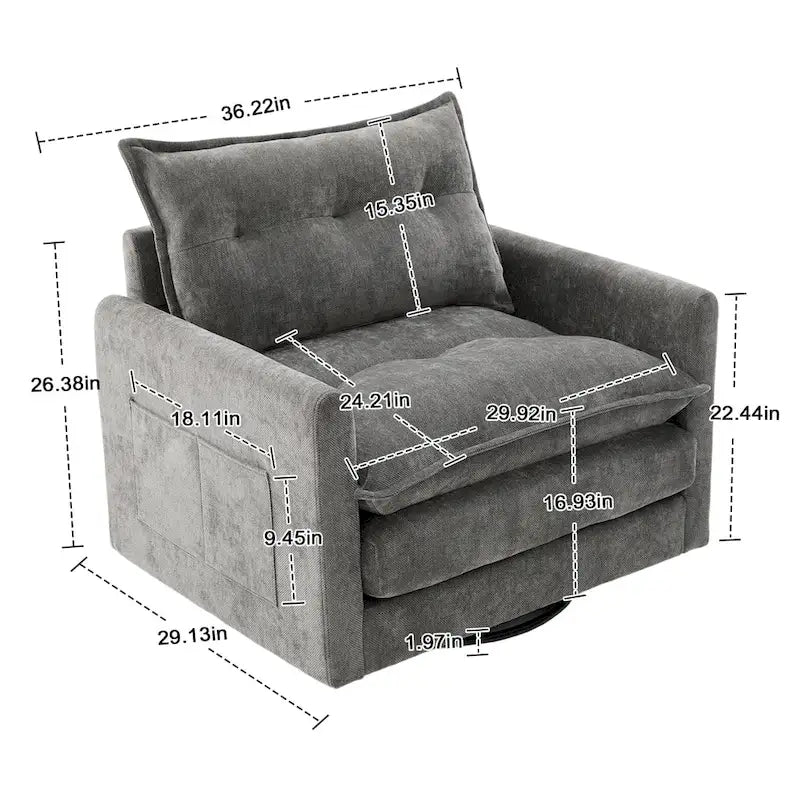 GALDWIN Chenille Upholstered 360Degree Swivel Mid Century Modern Arm Chair for Living Room