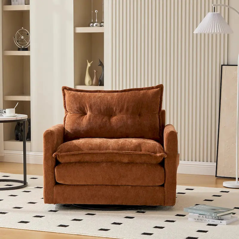 GALDWIN Chenille Upholstered 360Degree Swivel Mid Century Modern Arm Chair for Living Room