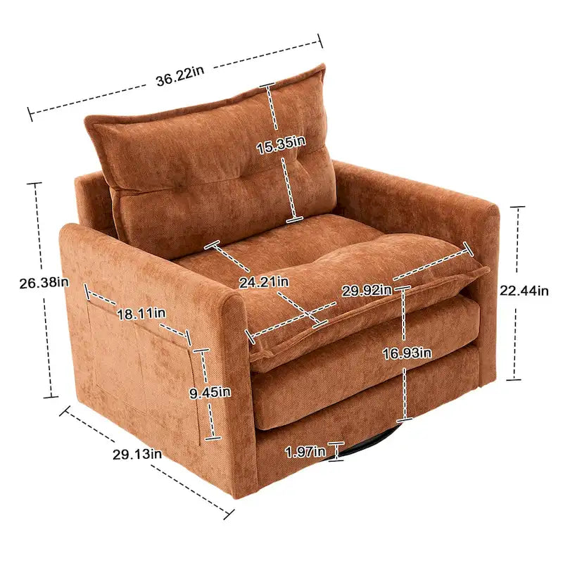 GALDWIN Chenille Upholstered 360Degree Swivel Mid Century Modern Arm Chair for Living Room