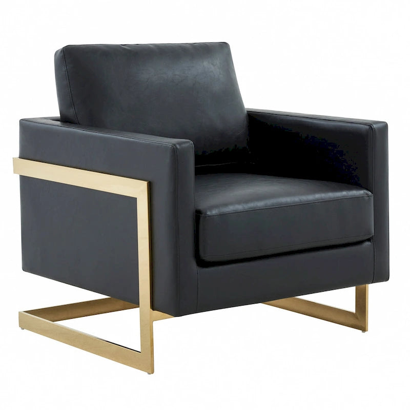 Lincoln Ledersessel mit goldenem Rahmen, moderner Einsitzer-Sofa für Wohnzimmer und Schlafzimmer