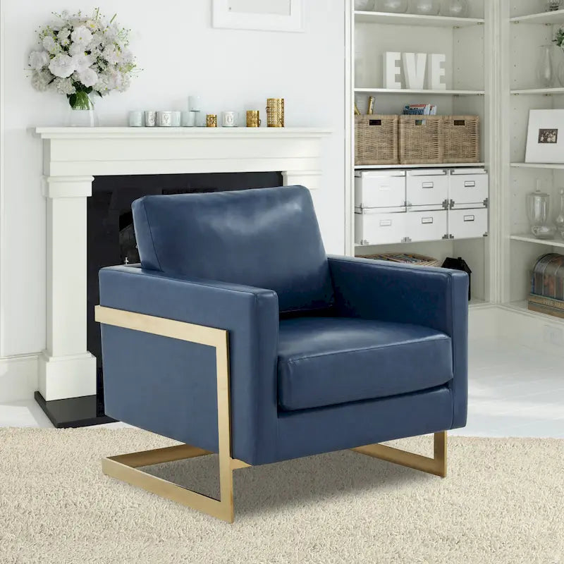 Lincoln Ledersessel mit goldenem Rahmen, moderner Einsitzer-Sofa für Wohnzimmer und Schlafzimmer