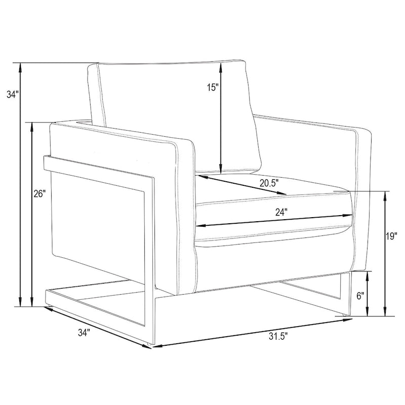 Lincoln Ledersessel mit goldenem Rahmen, moderner Einsitzer-Sofa für Wohnzimmer und Schlafzimmer
