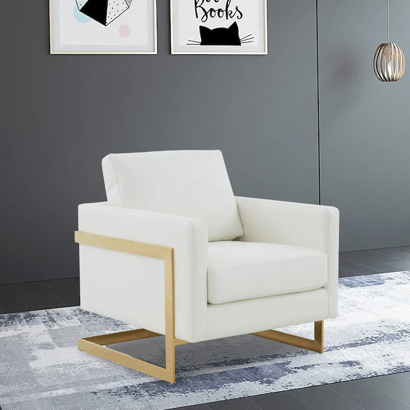 Lincoln Ledersessel mit goldenem Rahmen, moderner Einsitzer-Sofa für Wohnzimmer und Schlafzimmer