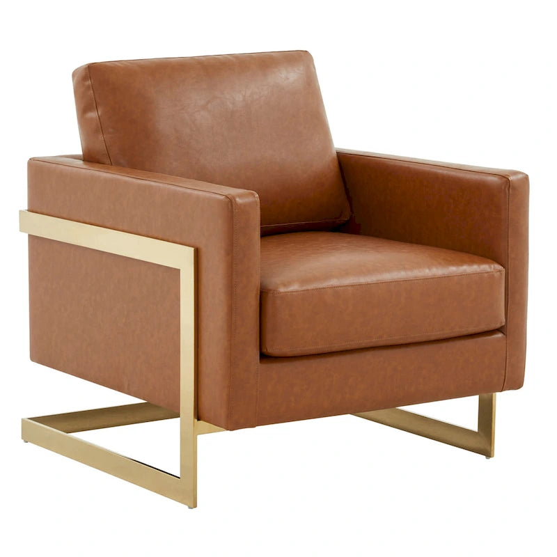 Lincoln Ledersessel mit goldenem Rahmen, moderner Einsitzer-Sofa für Wohnzimmer und Schlafzimmer