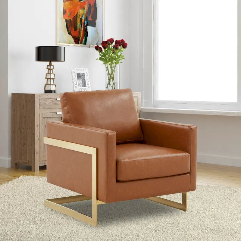 Lincoln Ledersessel mit goldenem Rahmen, moderner Einsitzer-Sofa für Wohnzimmer und Schlafzimmer