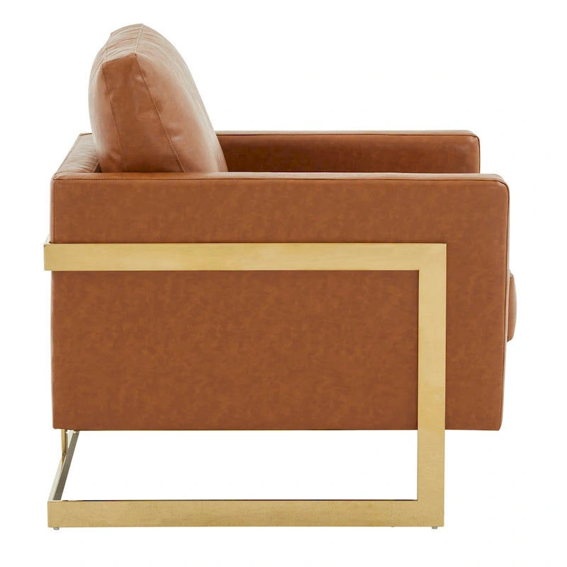 Lincoln Ledersessel mit goldenem Rahmen, moderner Einsitzer-Sofa für Wohnzimmer und Schlafzimmer