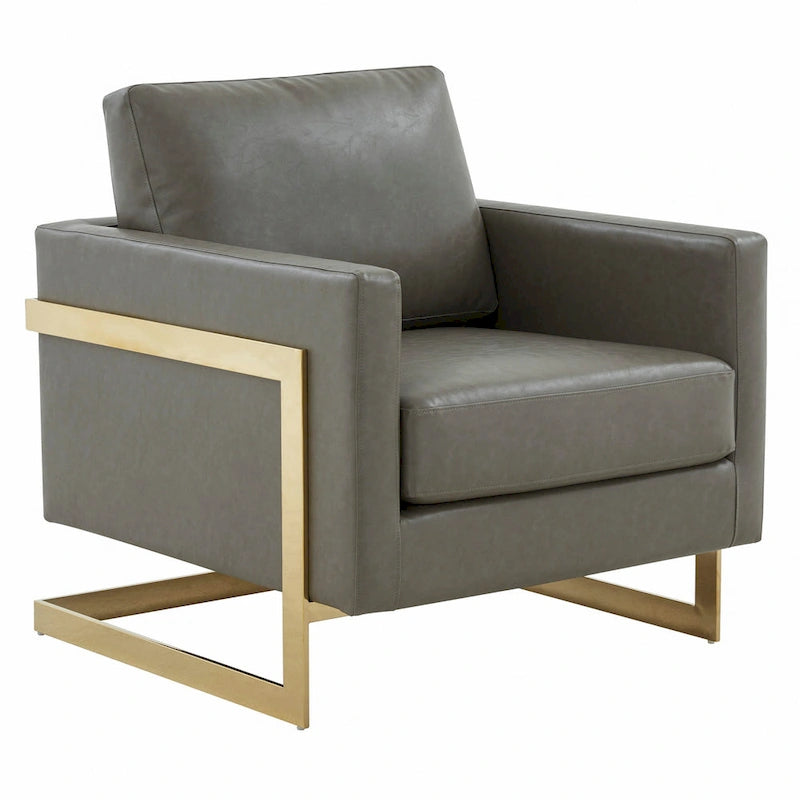 Lincoln Ledersessel mit goldenem Rahmen, moderner Einsitzer-Sofa für Wohnzimmer und Schlafzimmer