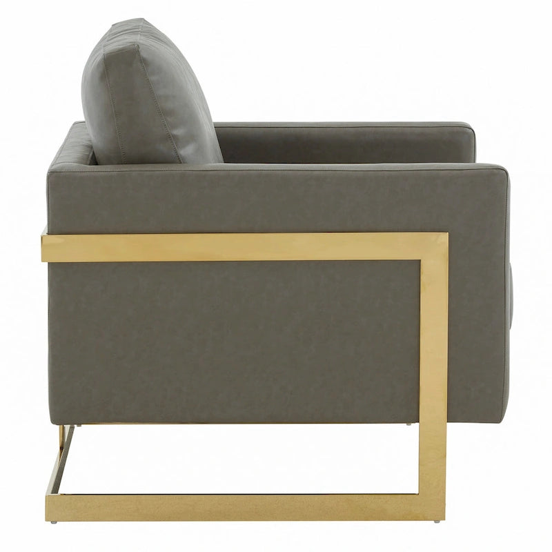 Lincoln Ledersessel mit goldenem Rahmen, moderner Einsitzer-Sofa für Wohnzimmer und Schlafzimmer