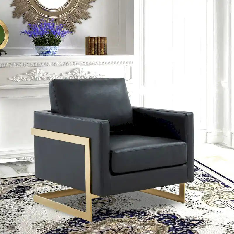 Lincoln Ledersessel mit goldenem Rahmen, moderner Einsitzer-Sofa für Wohnzimmer und Schlafzimmer