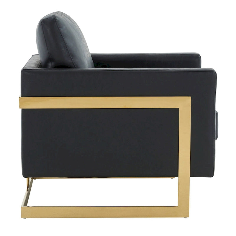 Lincoln Ledersessel mit goldenem Rahmen, moderner Einsitzer-Sofa für Wohnzimmer und Schlafzimmer