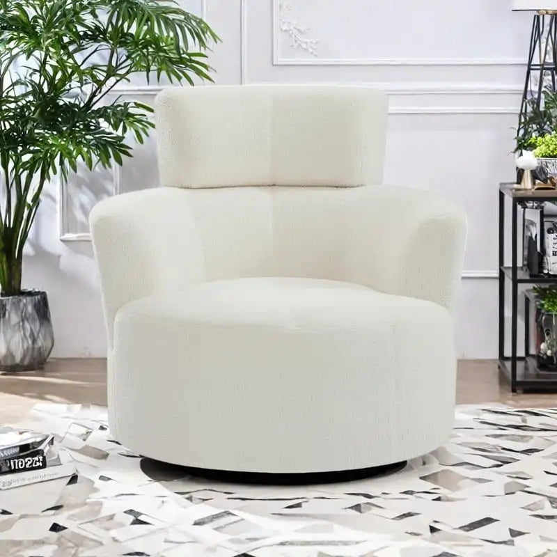 Polyester Barrel Swivel Chair with 360 Rotation, and Adjustable Headrest & Berber Fleece Upholstery - 320lb Capacity