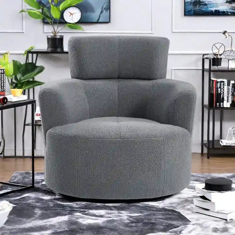 Silla giratoria tipo barril de poliéster con rotación de 360 grados, reposacabezas ajustable y tapizado de forro polar bereber; capacidad de 320lb