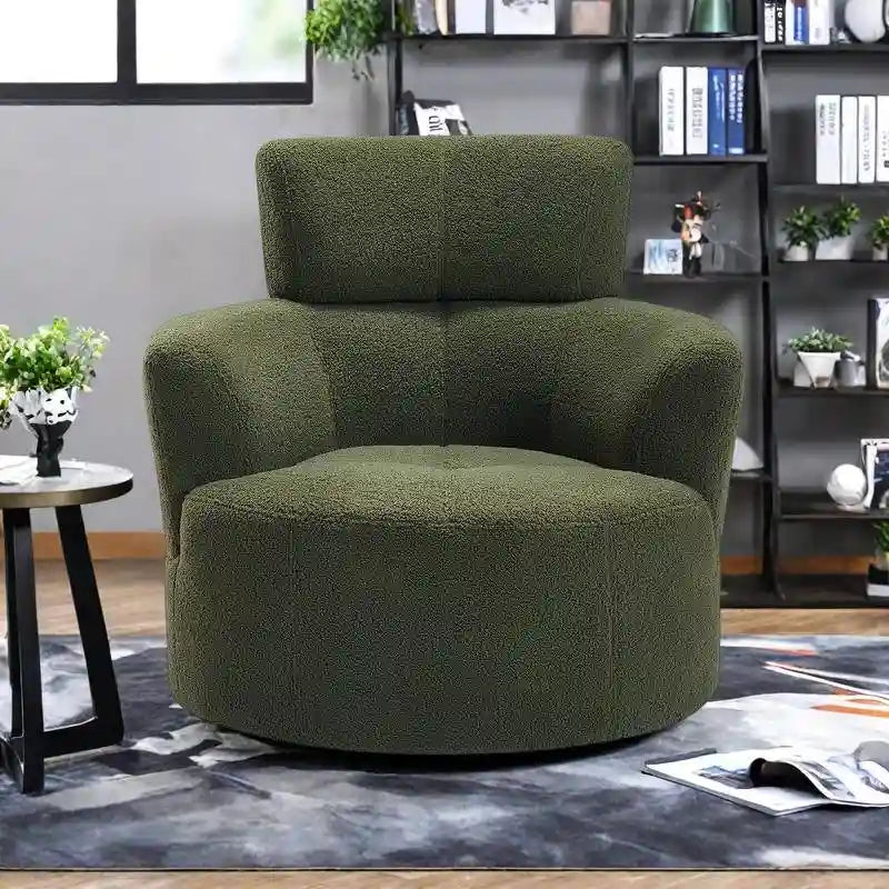 Silla giratoria tipo barril de poliéster con rotación de 360 grados, reposacabezas ajustable y tapizado de forro polar bereber; capacidad de 320lb