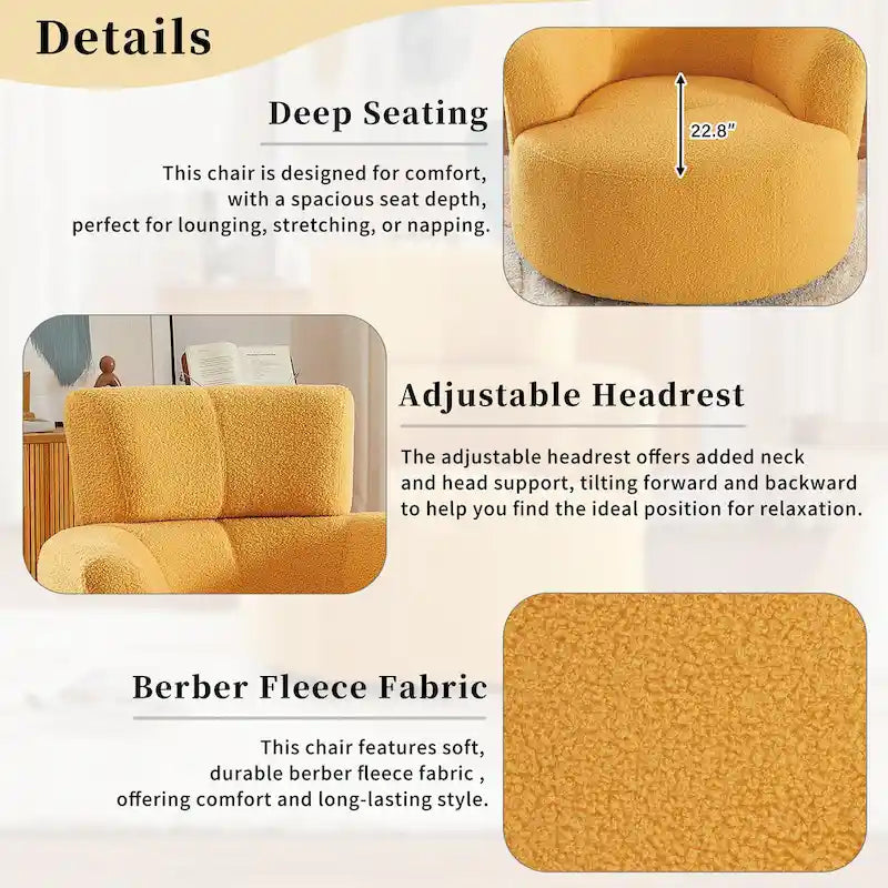 Polyester Barrel Swivel Chair with 360 Rotation, and Adjustable Headrest & Berber Fleece Upholstery - 320lb Capacity