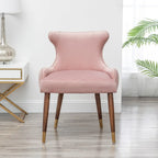 Poltrona d'accento moderna rosa 23 in poliestere, con gambe in legno massello di gomma, imbottita e con borchie decorative
