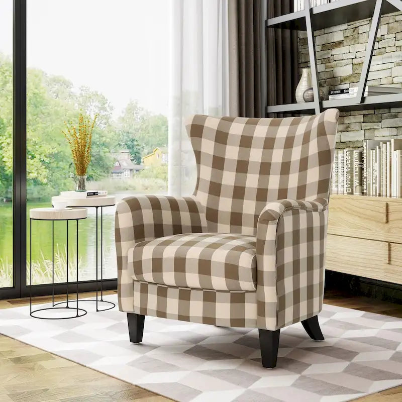 Sillón moderno retro tapizado de respaldo alto de 30.25, con patas de madera, para sala de estar
