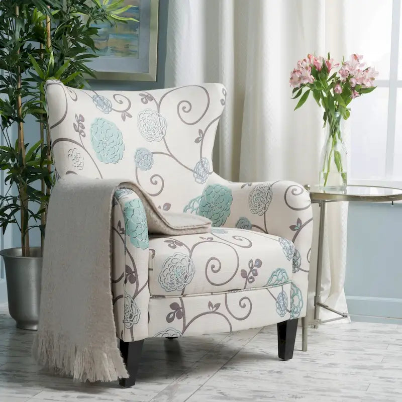 Sillón moderno retro tapizado de respaldo alto de 30.25, con patas de madera, para sala de estar