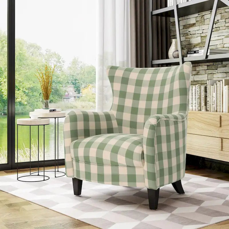 Sillón moderno retro tapizado de respaldo alto de 30.25, con patas de madera, para sala de estar