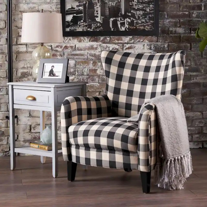 Sillón moderno retro tapizado de respaldo alto de 30.25, con patas de madera, para sala de estar