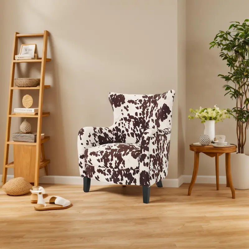 Sillón moderno retro tapizado de respaldo alto de 30.25, con patas de madera, para sala de estar