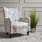 Moderne retrofauteuil van 30.25 met hoge rugleuning, bekleding en houten poten voor de woonkamer