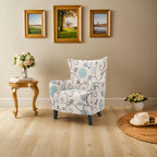 Moderne retrofauteuil van 30.25 met hoge rugleuning, bekleding en houten poten voor de woonkamer