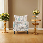 Moderne retrofauteuil van 30.25 met hoge rugleuning, bekleding en houten poten voor de woonkamer