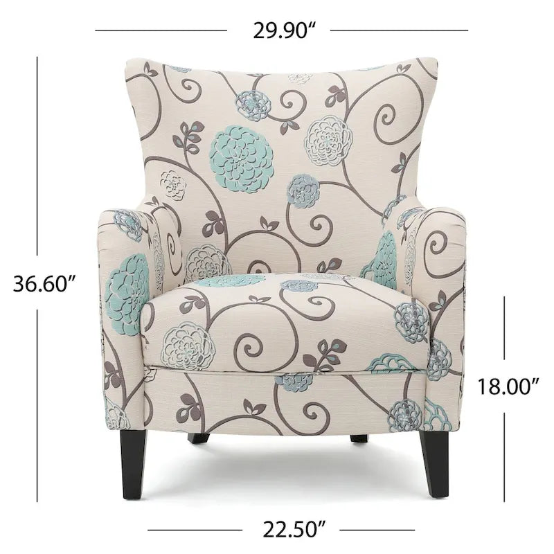 Moderne retrofauteuil van 30.25 met hoge rugleuning, bekleding en houten poten voor de woonkamer