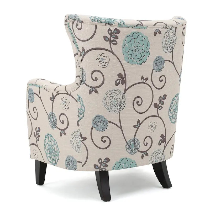 Moderne retrofauteuil van 30.25 met hoge rugleuning, bekleding en houten poten voor de woonkamer