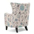Moderne retrofauteuil van 30.25 met hoge rugleuning, bekleding en houten poten voor de woonkamer