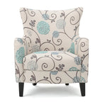 Moderne retrofauteuil van 30.25 met hoge rugleuning, bekleding en houten poten voor de woonkamer